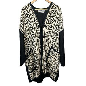 FIXSUN CASUAL Women's Linen Tribal Print Oversized Jacket Black/Cream One Size